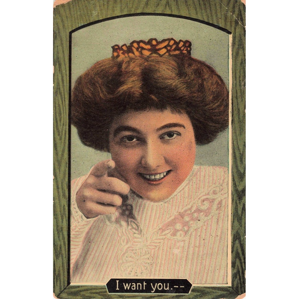 Antique 1912 I Want You Postcard Theochrom Serie 1210-3 Gillespie IL Postmark - Picture 1 of 2